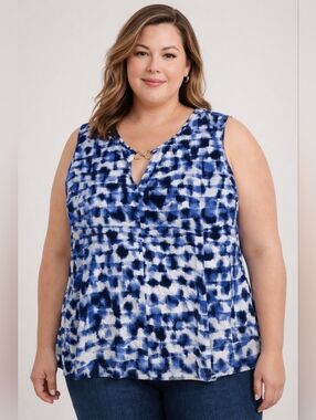 Jones New York 2X Blue Work Blouse Chic Career Top